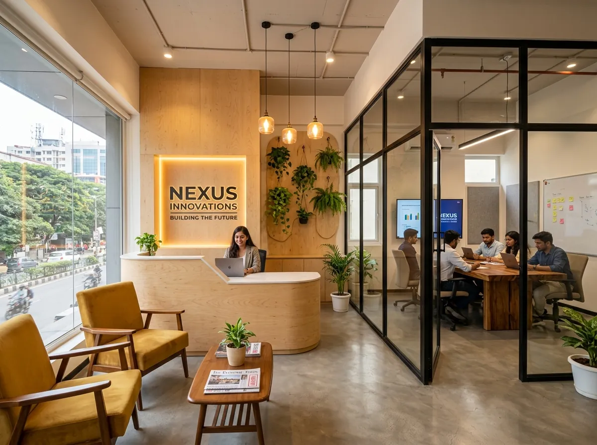 Office reception desk and wall cladding in plywood Bangalore